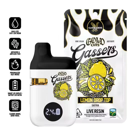 Claybourne Co. - Claybourne Gold Cuts Live Resin Gassers All-in-One 1g Lemon Drop Top Main Image