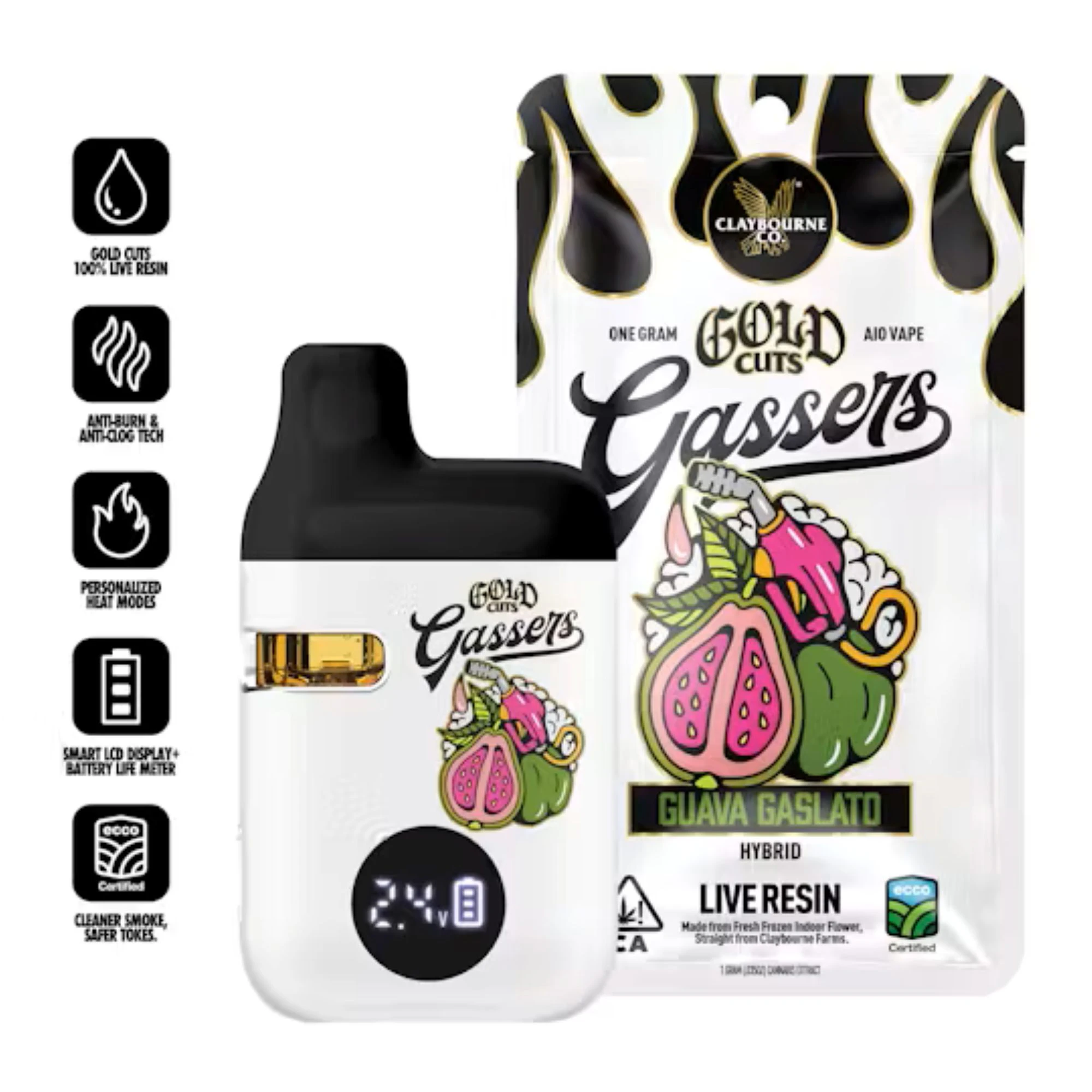 Claybourne Co. - Claybourne Gold Cuts Live Resin Gassers All-in-One 1g Guava Gaslato Main Image