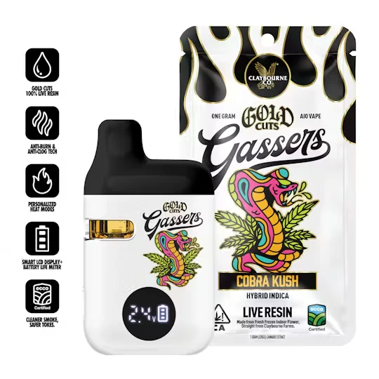 Claybourne Co. - Claybourne Gold Cuts Live Resin Gassers All-in-One 1g Cobra Kush Main Image