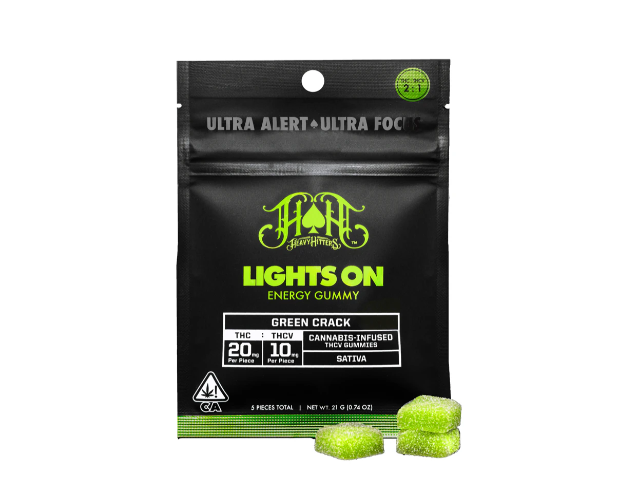 Heavy Hitters - Heavy Hitters - 2:1 THCv Gummies - Green Crack Lights On  Main Image