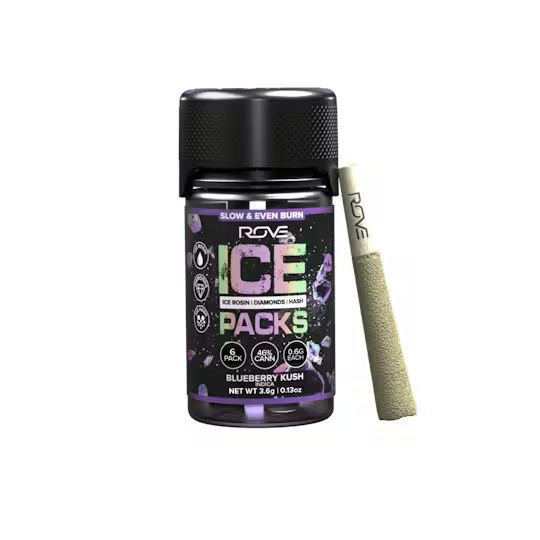 3.6g Blueberry Kush Ice Pack Rosin, Diamond & Hash Infused Pre-Roll Pack (.6g - 6 pack) - Rove picture