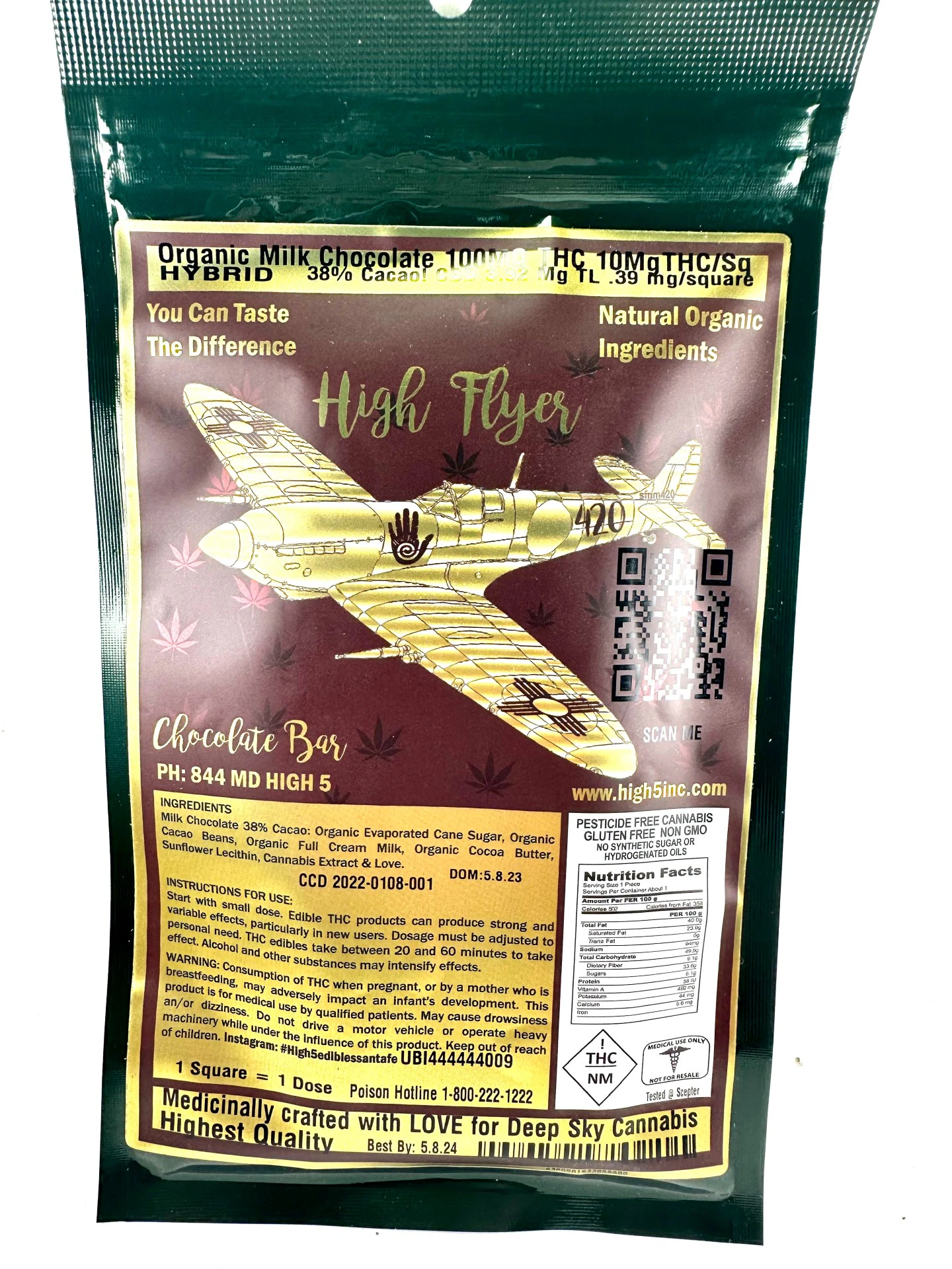High Five Edibles - High Five Edibles - High Flyer 100 - Milk Chocolate bars - 100mg Main Image
