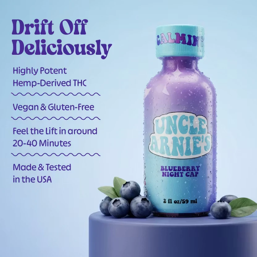 Kiva Confections - Uncle Arnie's Beverage 2oz Blueberry Night Cap 4:1 THC/CBN 100mg 12pk Main Image