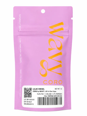 Wavy - Lilac Diesel -Hybrid- 74.2% THC | 1g All-in-One (Vape) | Wavy   -SSS4 Back