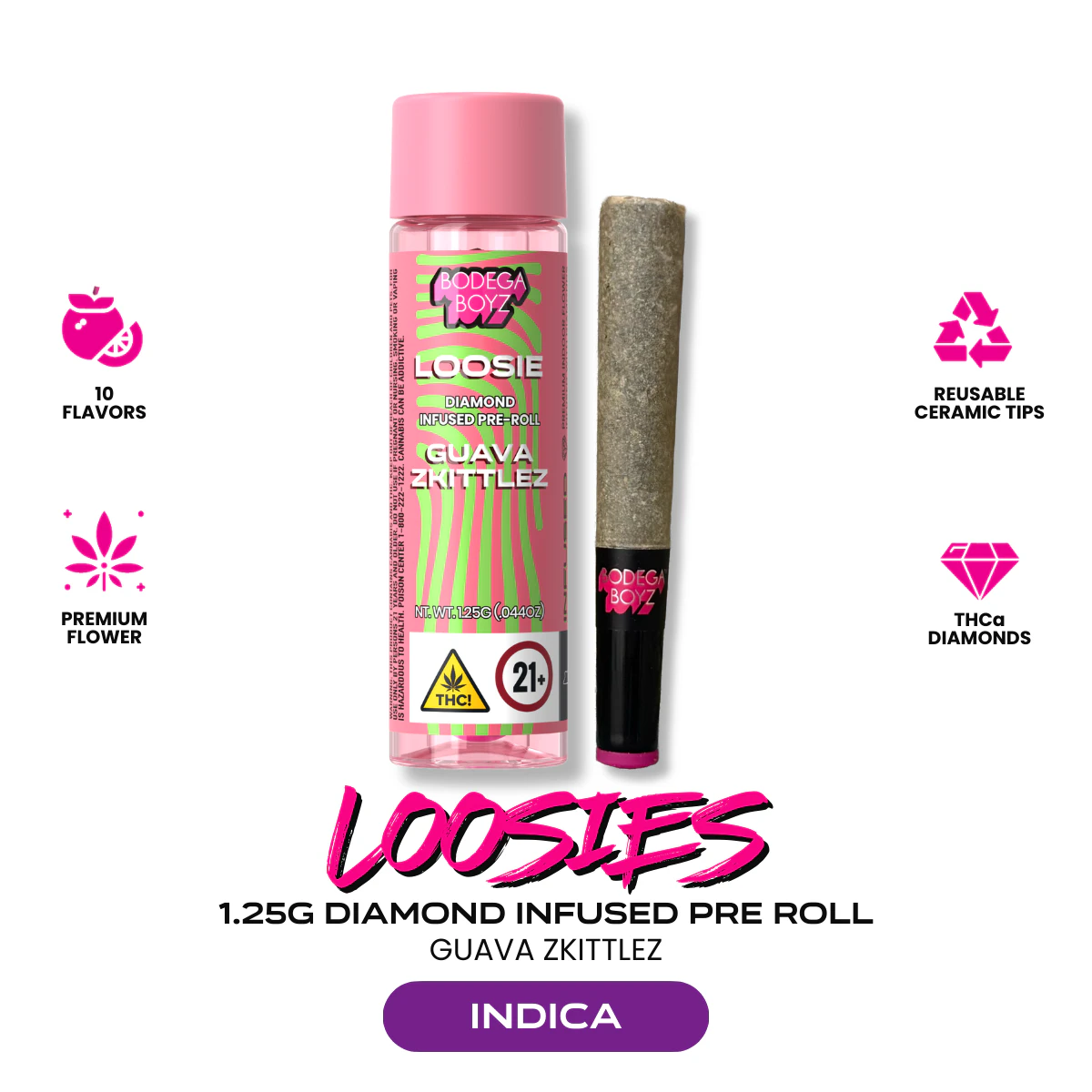 Bodega Boyz - Bodega Boyz | Guava Z | Loosies Diamond Infused Preroll | 1.25g | 1 Ceramic Pre-Roll | Indica Main Image