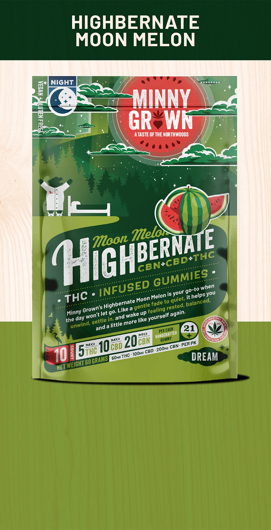 Minny Grown - Minny Grown | HIghbernate Moon Melon THC CBD CBN Gummies | 50mg THC Main Image