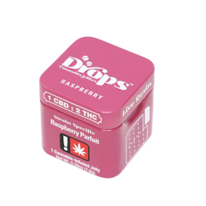 Drops Gummies - 100mg 1:2 CBD:THC Raspberry Gummies (THC Bomb) (10mg - 10 pack) - Drops