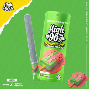 High 90's - HIGH 90'S: Watermelon Sherbert 1.5g High Roller Preroll w/ Glass Tip (H)