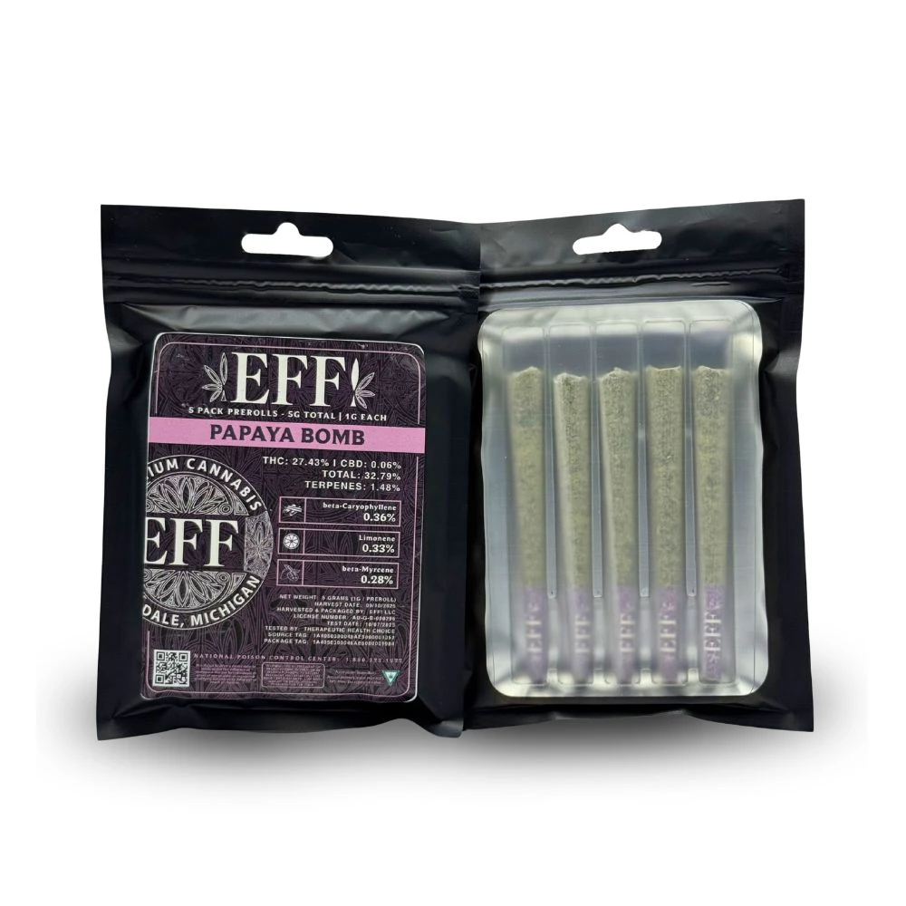 EFF! - Papaya Bomb 5pk Prerolls (5g total/1g each) - EFF! (FIRE ISLAND) Main Image