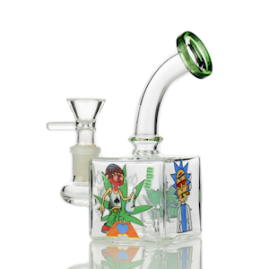 LA King - 6" Cube Water Pipe Glow In The Dark with 14mm Male Bowl