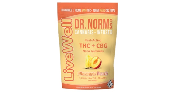 DR. NORM'S - Dr. Norm's - Pineapple Peach 1:1 THC:CBG LiveWell NANO Gummies - 200mg