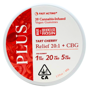 PLUS PRODUCTS - Plus - Relief - Tart Cherry - 20:5:1 CBD/CBG/THC - Gummies - 20pk - 100mg