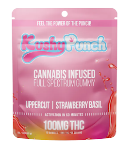 KUSHY PUNCH: Uppercut Hybrid Full Spectrum 100mg Edible Gummy - Strawberry Basil Flavor 