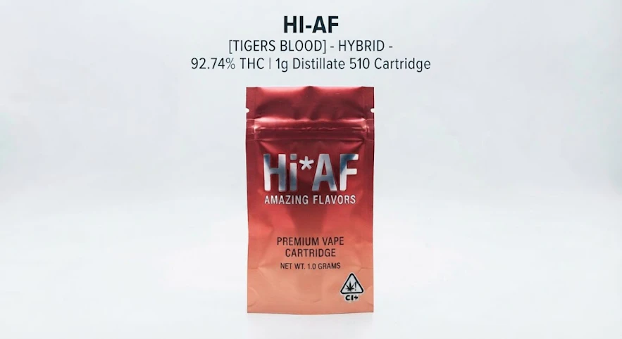 Hi*AF - Tigers Blood - Hybrid - 92.74% THC | 1g Distillate 510 Cartridge | Hi-AF SSS6 BACK