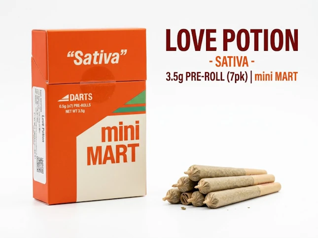 Mini Mart - Love Potion -Sativa- 28.25% THC | 3.5g Pre-Roll (7pk) | mini MART -m8 back