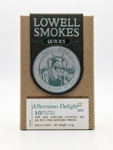 Lowell Smokes - Afternoon Delight -Hybrid- 30% THC | 0.35 x 10 Quicks Premium (3.5g Pre-Rolls),| Lowell Smokes  -p8 front