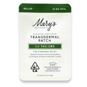 MARY'S MEDICINALS - Marys Medicinals - Relief Patch 1:1 THC/CBD - Topical - 20mg