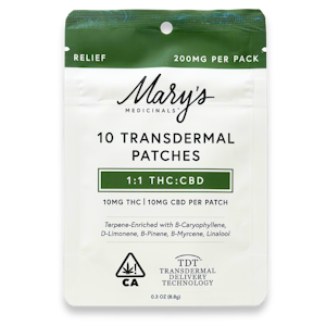 MARY'S MEDICINALS - Marys Medicinals - Relief Patch 1:1 THC/CBD - 10pk - Topical - 20mg