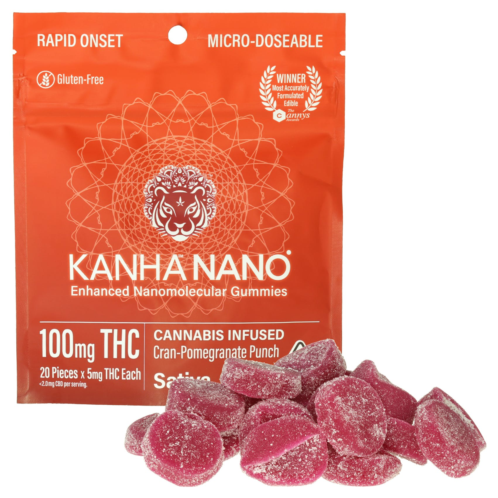 100mg THC Kanha NANO Cran-Pomegranate Punch Gummies 