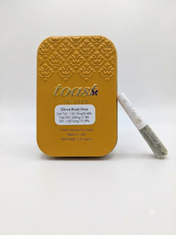 Toast - Citrus Rush Hour - Sativa- 50.46% THC | 5 x 0.5g Diamond Infused Mini (2.5g Pre-Roll Pack) | TOAST-SSS8