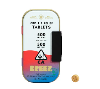 Breez - Breez - 1000mg - 50ct - Extra Strength Relief Tablets THC:CBD 1:1