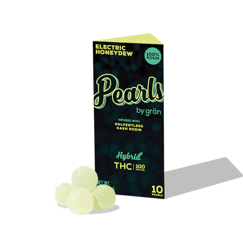 GRON - Electric Honeydew -Hybrid- 100mg 10pk Pearls Hash Rosin Gummies (Edibles) | Grön        -QQ6