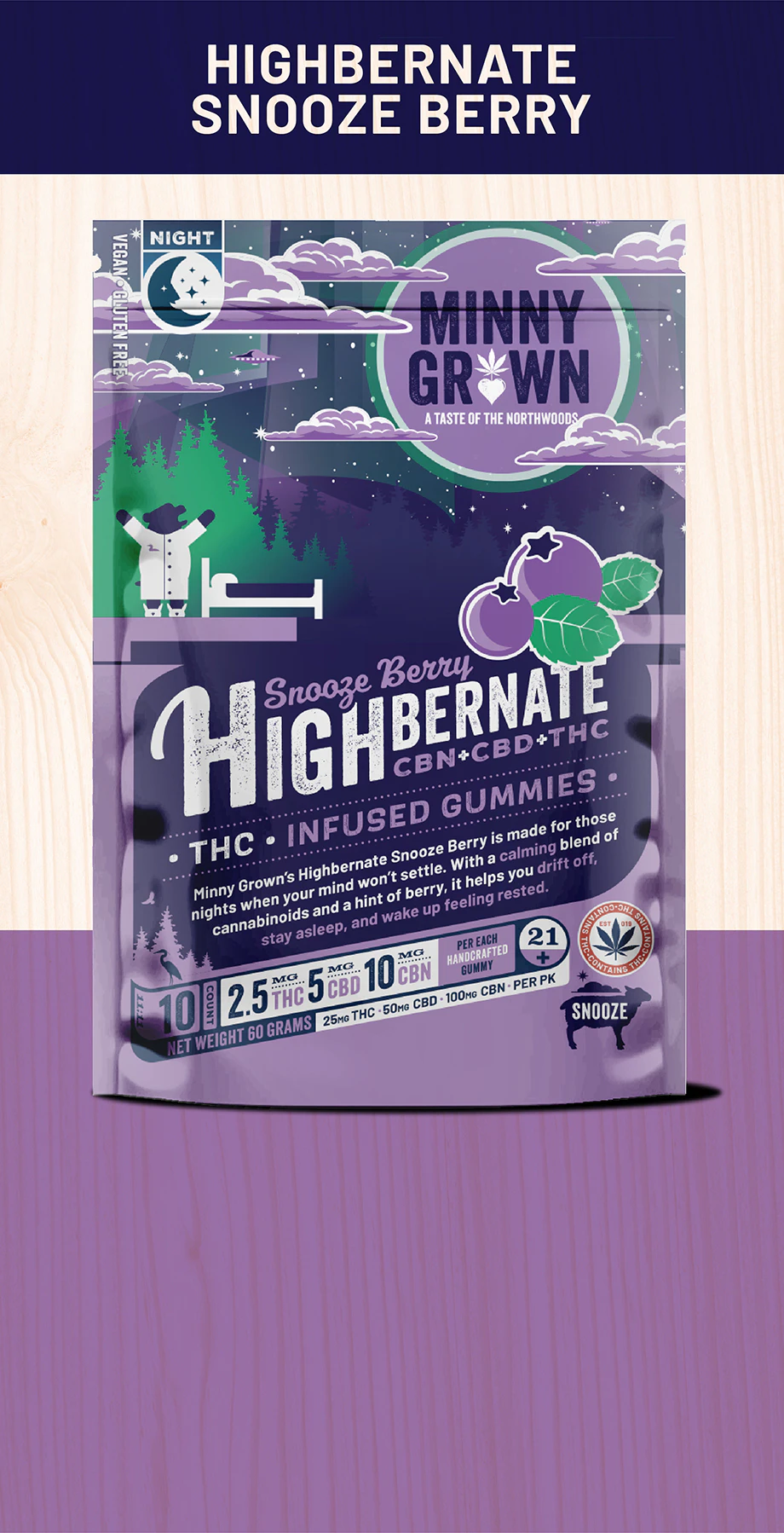 Minny Grown - Minny Grown | Highbernate Snooze Berry THC CBD CBN Gummies | 25mg THC Main Image