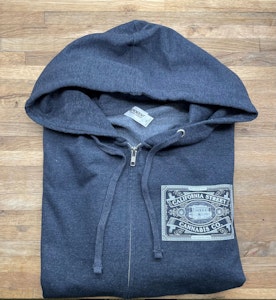 CALIFORNIA STREET CANNABIS CO - CSCC - Full Zip Hoodie - Heather Navy (White Logo) - XL