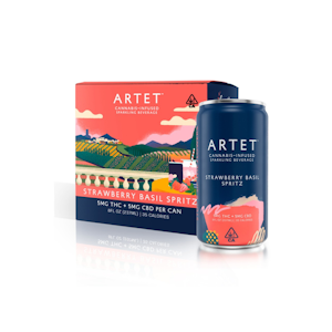ARTET - Strawberry Basil Spritz | 4pk 1:1 CBD:THC Infused Sparkling Beverage 