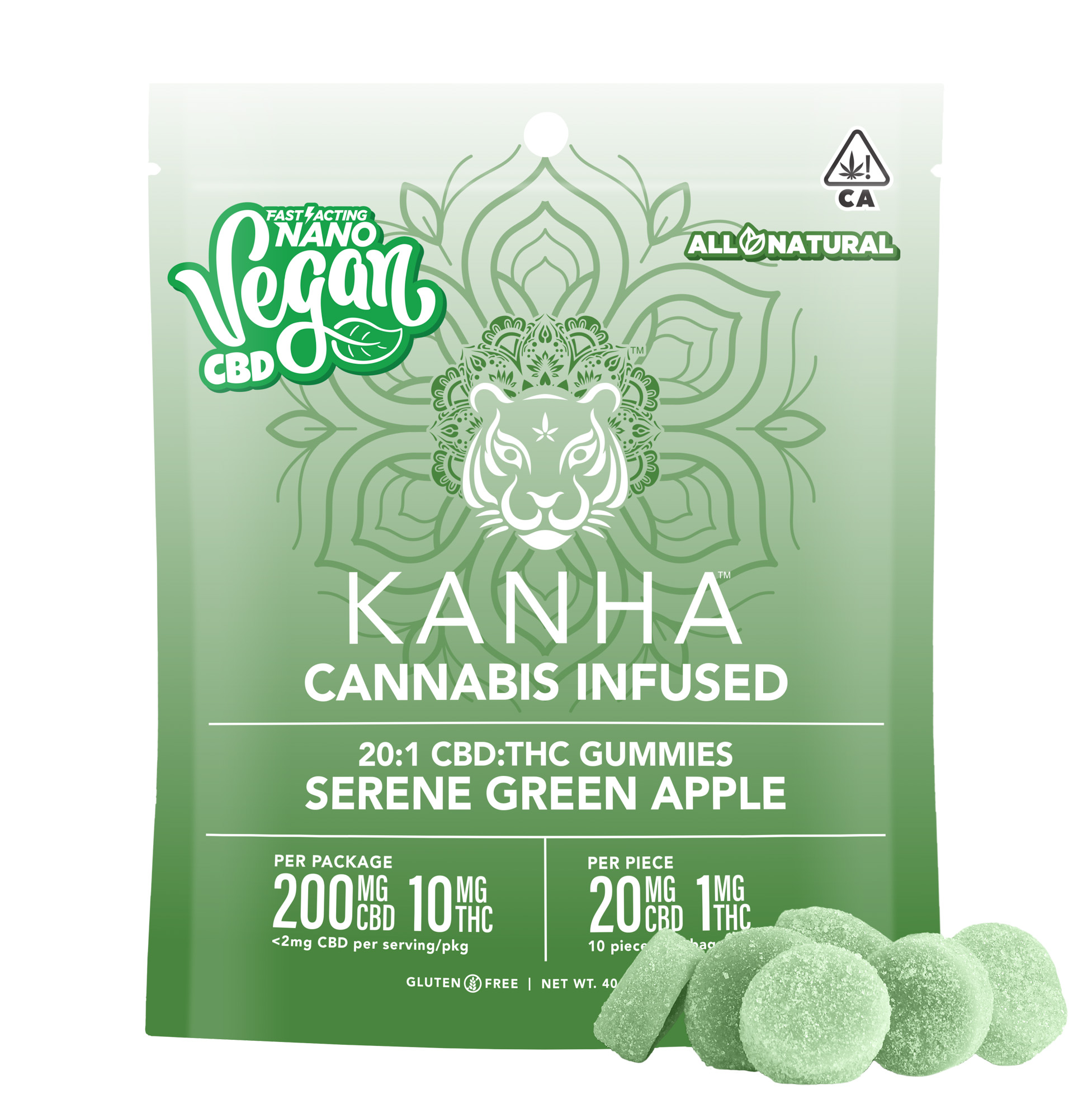 Kanha Nano | Serene Green Apple 20:1 | CBD Vegan Gummies