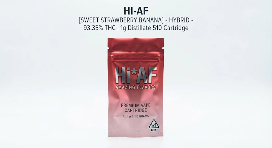 Hi*AF - Sweet Strawberry Banana - Hybrid - 93.77% THC | 1g Distillate 510 Cartridge | Hi-AF - SSS6 FRONT