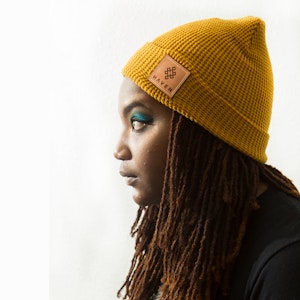 Haven - Main Collection - Gold Leather Logo Beanie