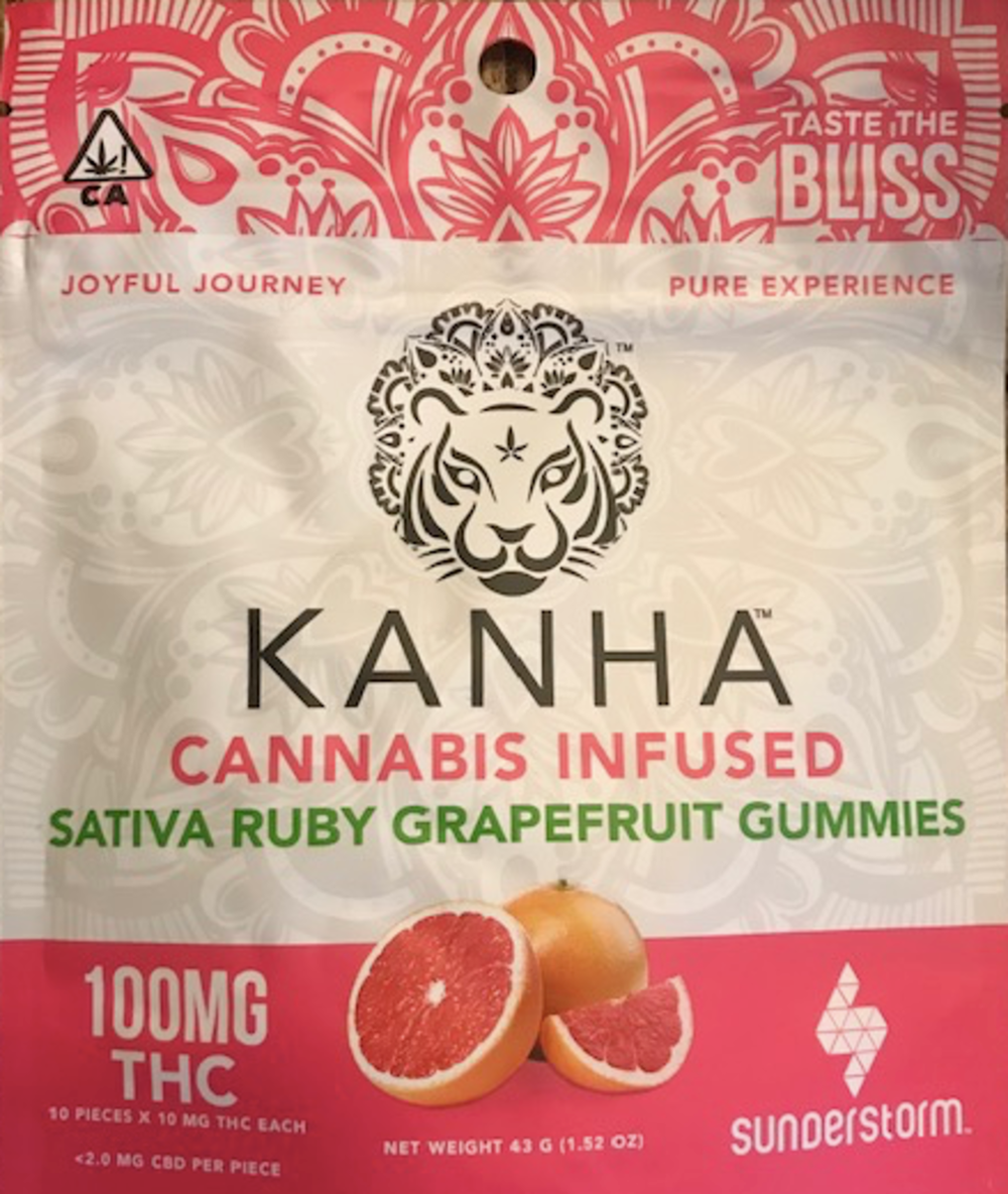 Kanha Ruby Grapefruit Sativa Gummies 100mg Belmont Dispensary Menu