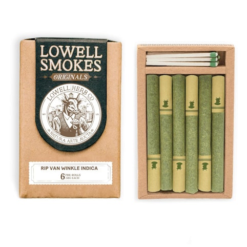 Lowell Smokes - Rip Van Winkle -Indica- 24% THC | Quicks Premium Pre-Rolls, 6pk 3.5g | Lowell Smokes      -k12 front