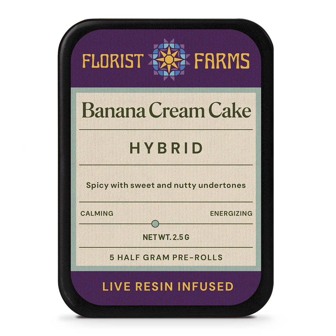 Florist Farms - Florist Farms - Banana Cream Cake - Live Resin Infused - 35% THC - 0.5g x 5pk - Prerolls Main Image
