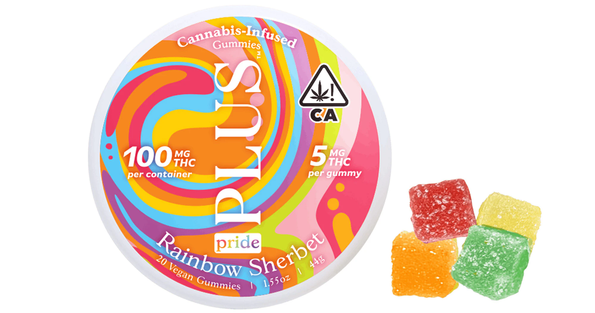 Plus - Plus - Rainbow Sherbet Pride Solventless Rosin Gummies - 100mg Main Image