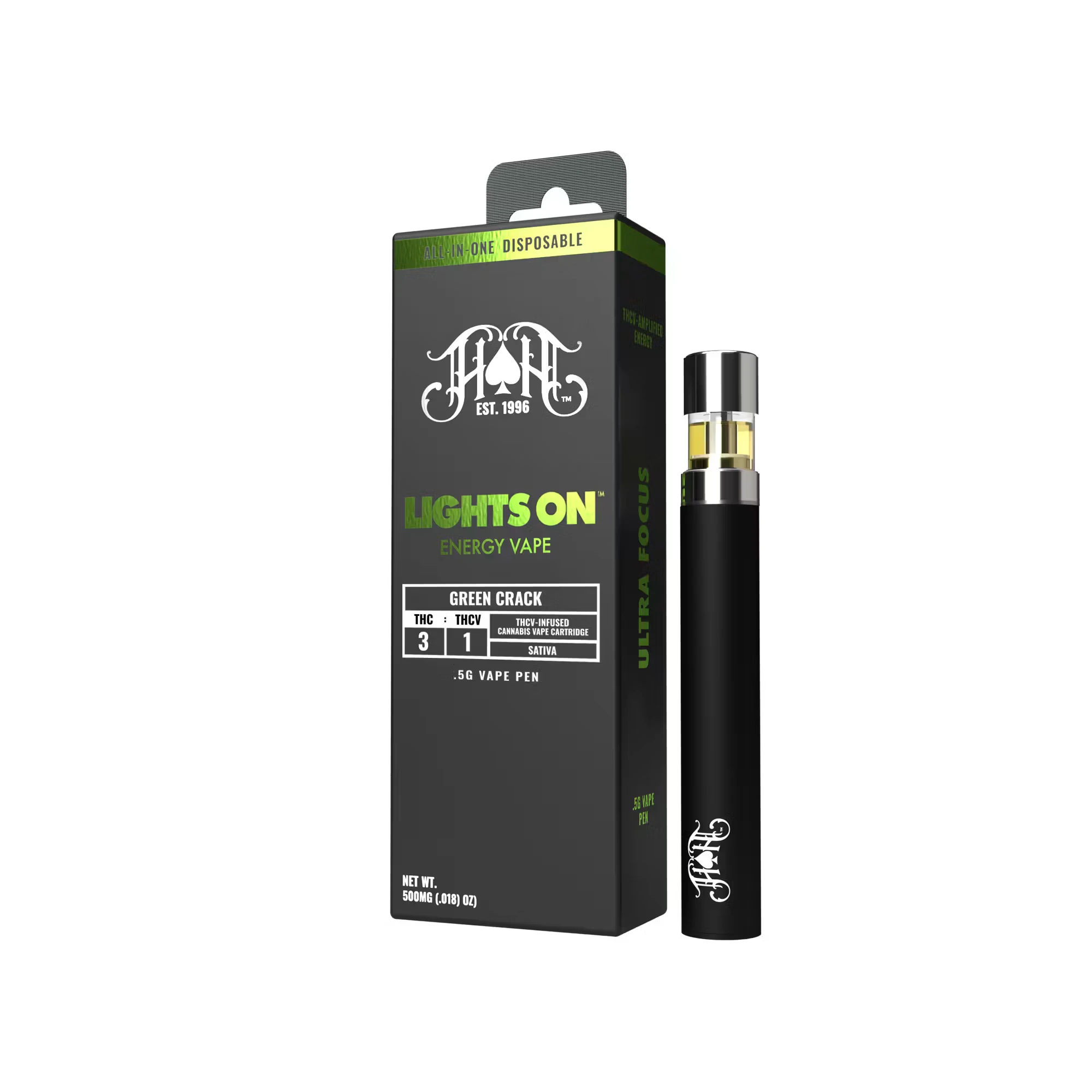 Heavy Hitters - Green Crack LIGHTS ON - 0.5g AIO Vape Main Image