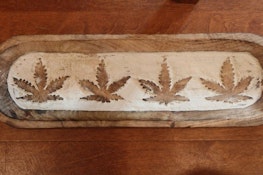 Hand-Carved Wood Cannabis Design Vanity/Desk Tray