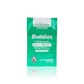 BUDDIES - Capsule - Sativa - THC Soft Gel 25MG - Liquid Live Resin - 4-Count - 100MG