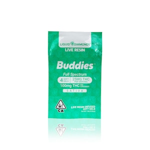 BUDDIES - BUDDIES - Capsule - Sativa - THC Soft Gel 25MG - Liquid Live Resin - 4-Count - 100MG