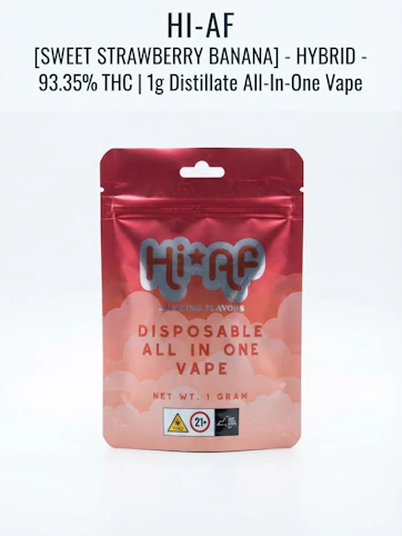 Hi*AF - Sweet Strawberry Banana - Hybrid - 93.35% THC | 1g Distillate All-In-One Vape | Hi-AF - OO6 FRONT
