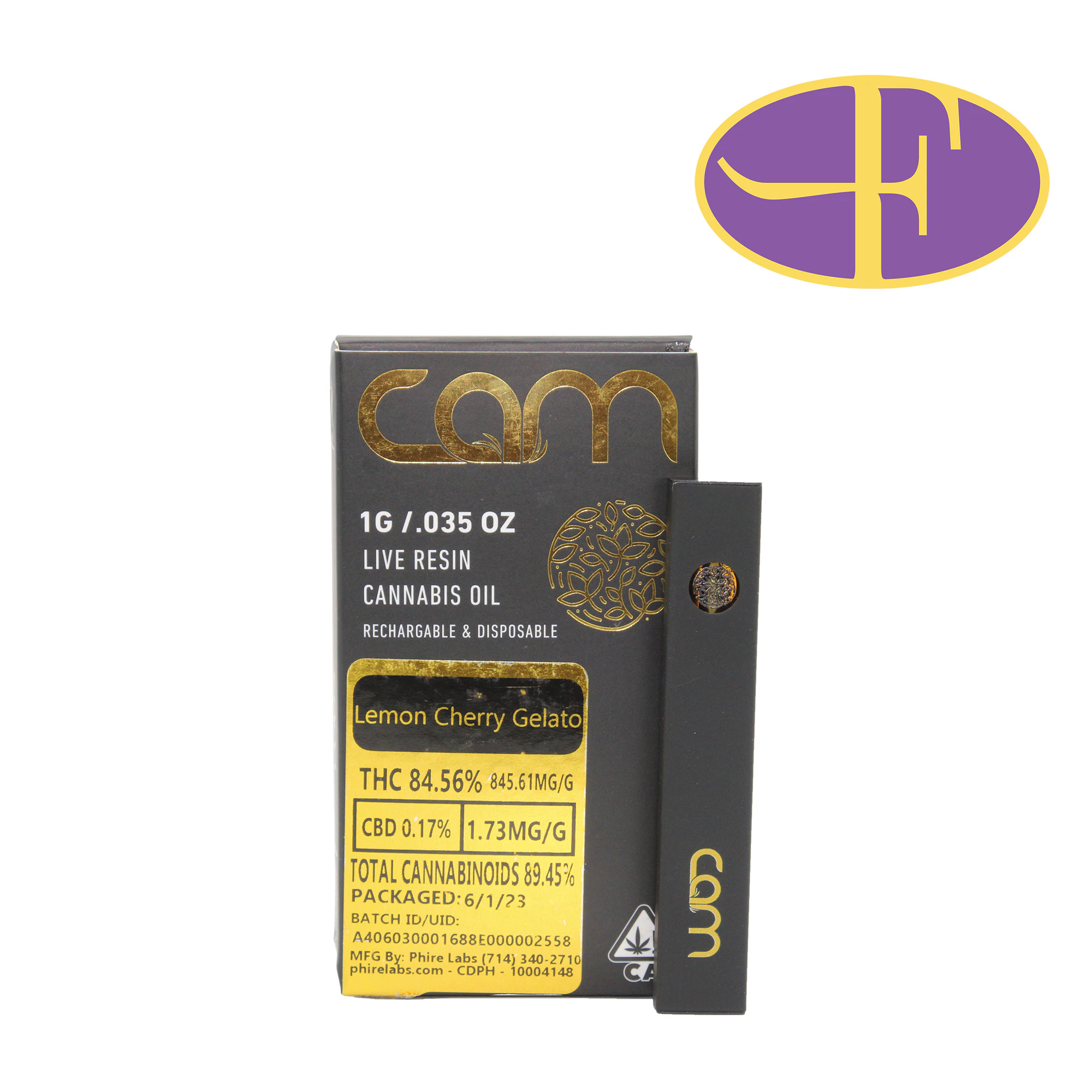 C.A.M. (California Artisinal Medicine) - Lemon Cherry Gelato Live Resin Disposable Vape Main Image