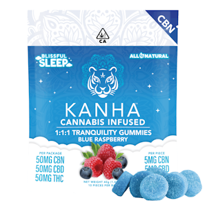 Kanha Edibles - 150mg 1:1:1 Tranquility Sleep-Inducing Gummies (5mg CBN, 5mg CBD, 5mg THC - 10 pack) - Kanha