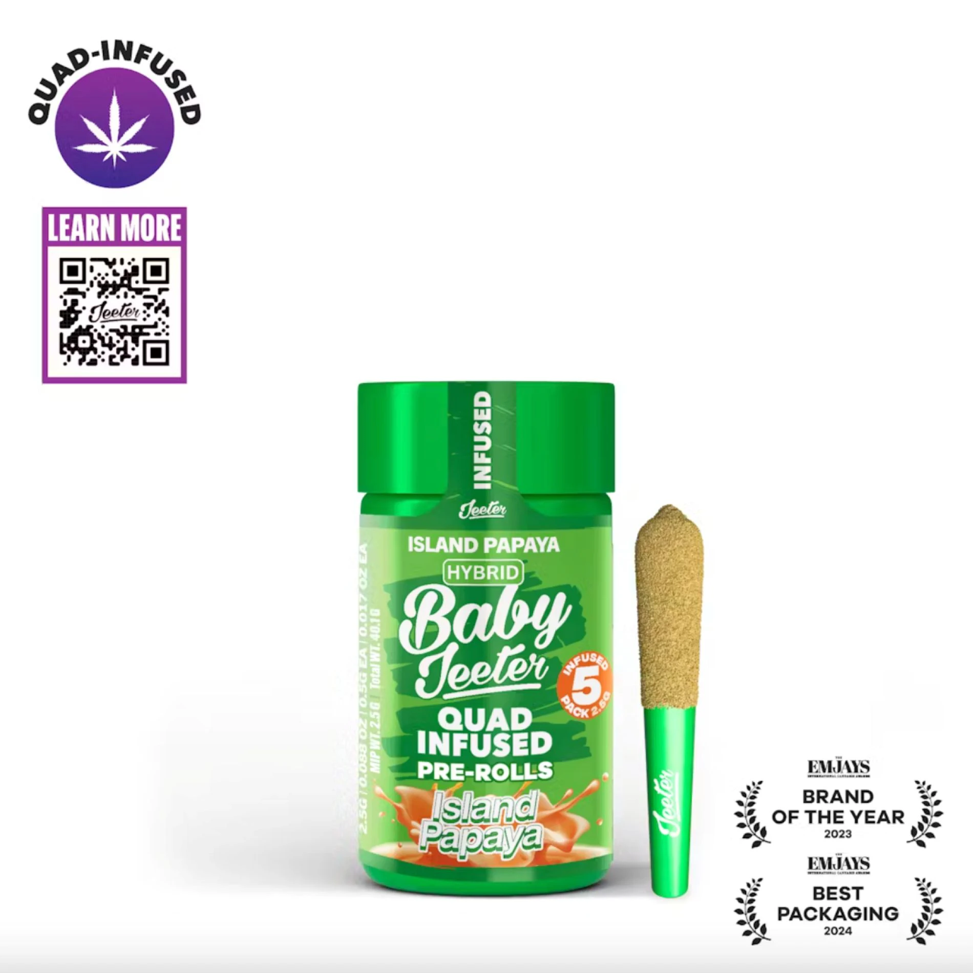 Jeeter - Baby Jeeter Quad-Infused 5pk Prerolls 2.5g Island Papaya Main Image
