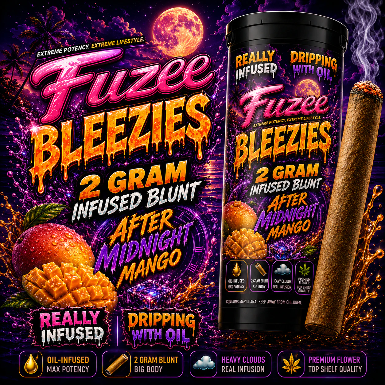 All Ways Aeroponics - BLEEZIES by FUZEES | 2 Gram Infused BLUNT | After Midnight Mango (I) Main Image
