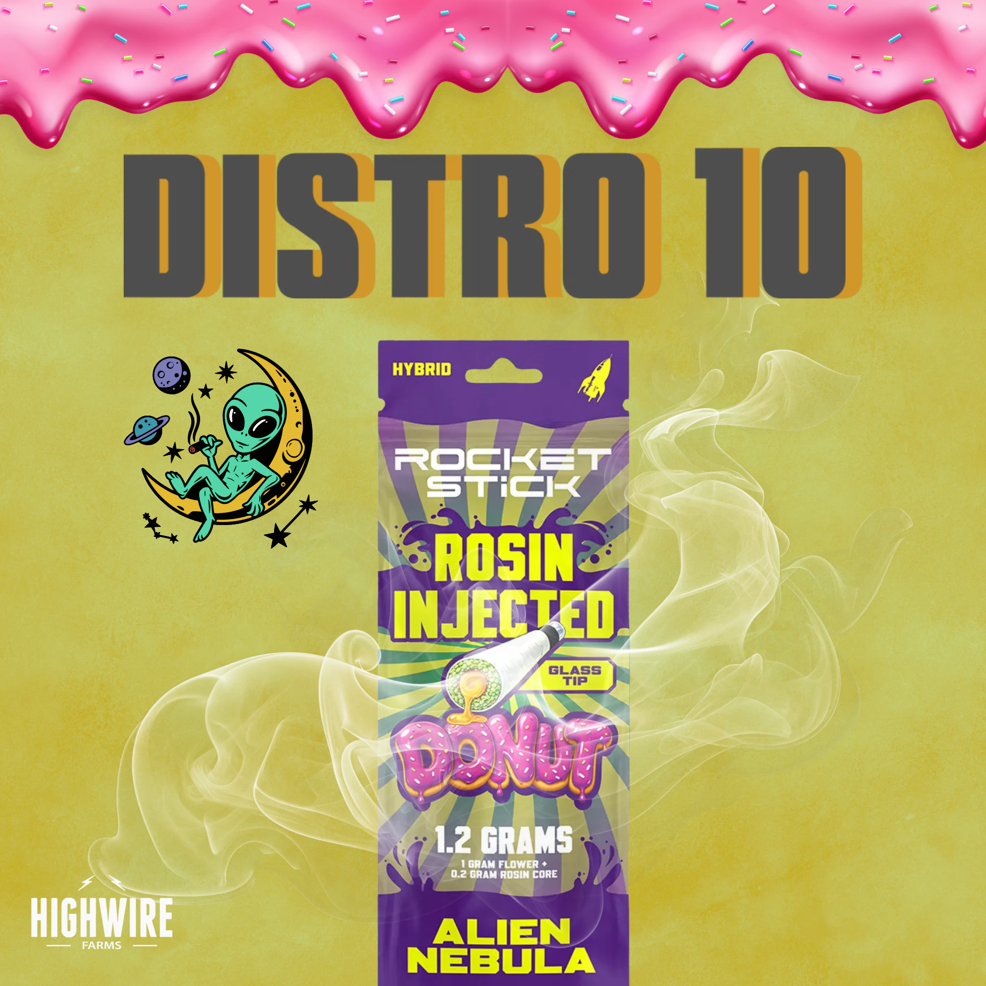 Distro 10 - Rocket Stick Alien Nebula Rosin Injected Donut Preroll 1.2g Main Image