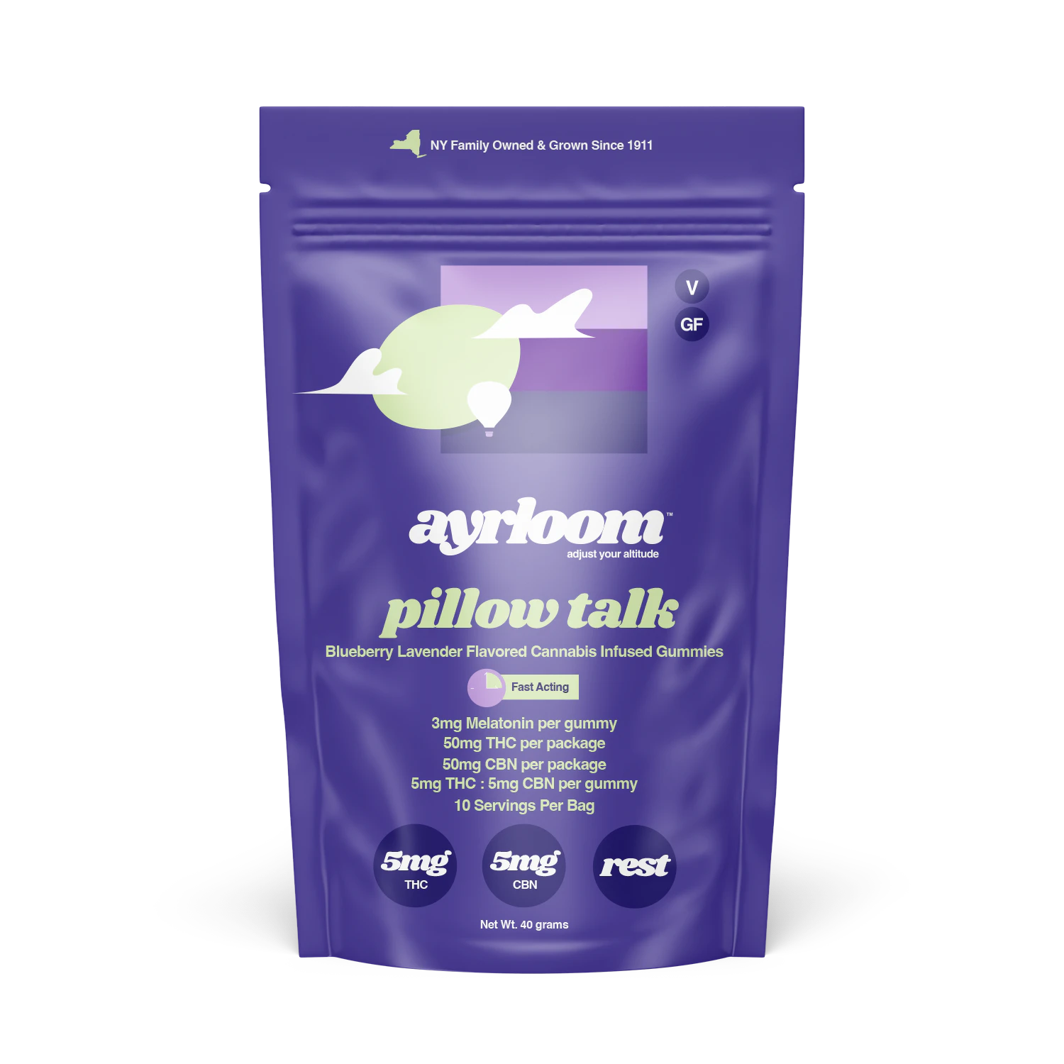ayrloom - ayrloom | Pillow Talk Blueberry Lavender | 1:1 THC:CBN + Melatonin | Gummies | 10pk | 50mg Main Image