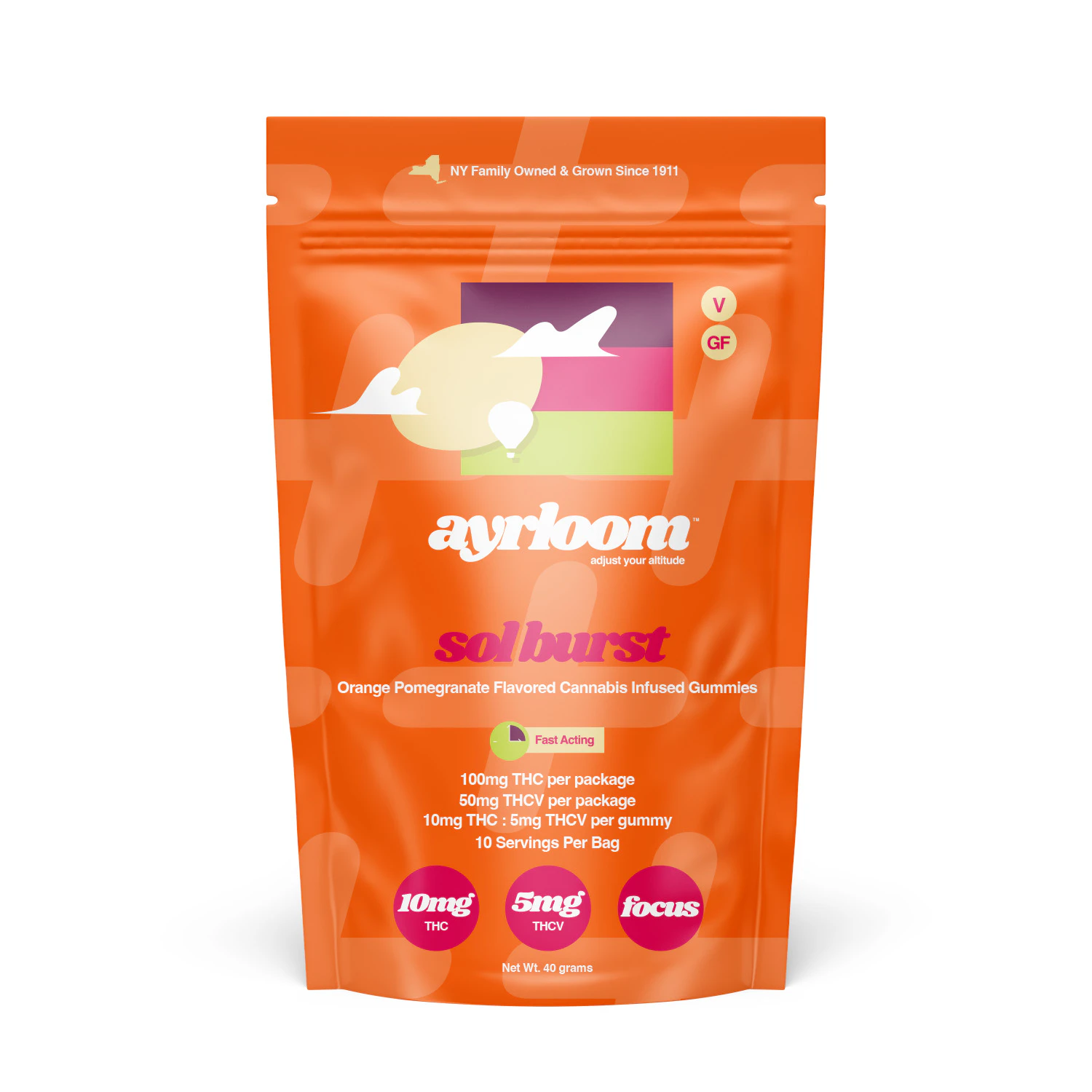 ayrloom - ayrloom | Sol Burst Orange Pomegranate | 2:1 THC:THCV | Gummies | 10pk | 100mg Main Image