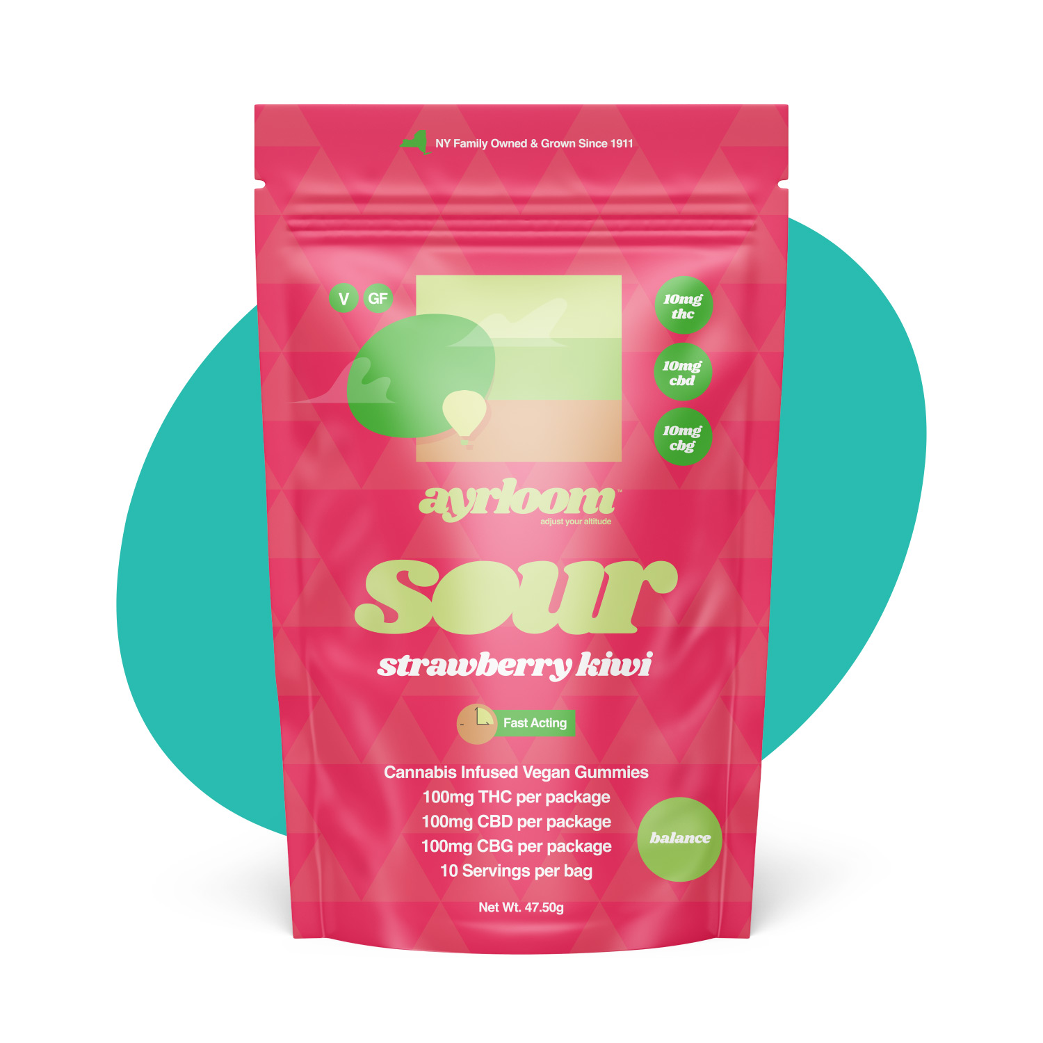 Sour Strawberry Kiwi 1:1:1 (CBD:CBG) - 100mg Edible