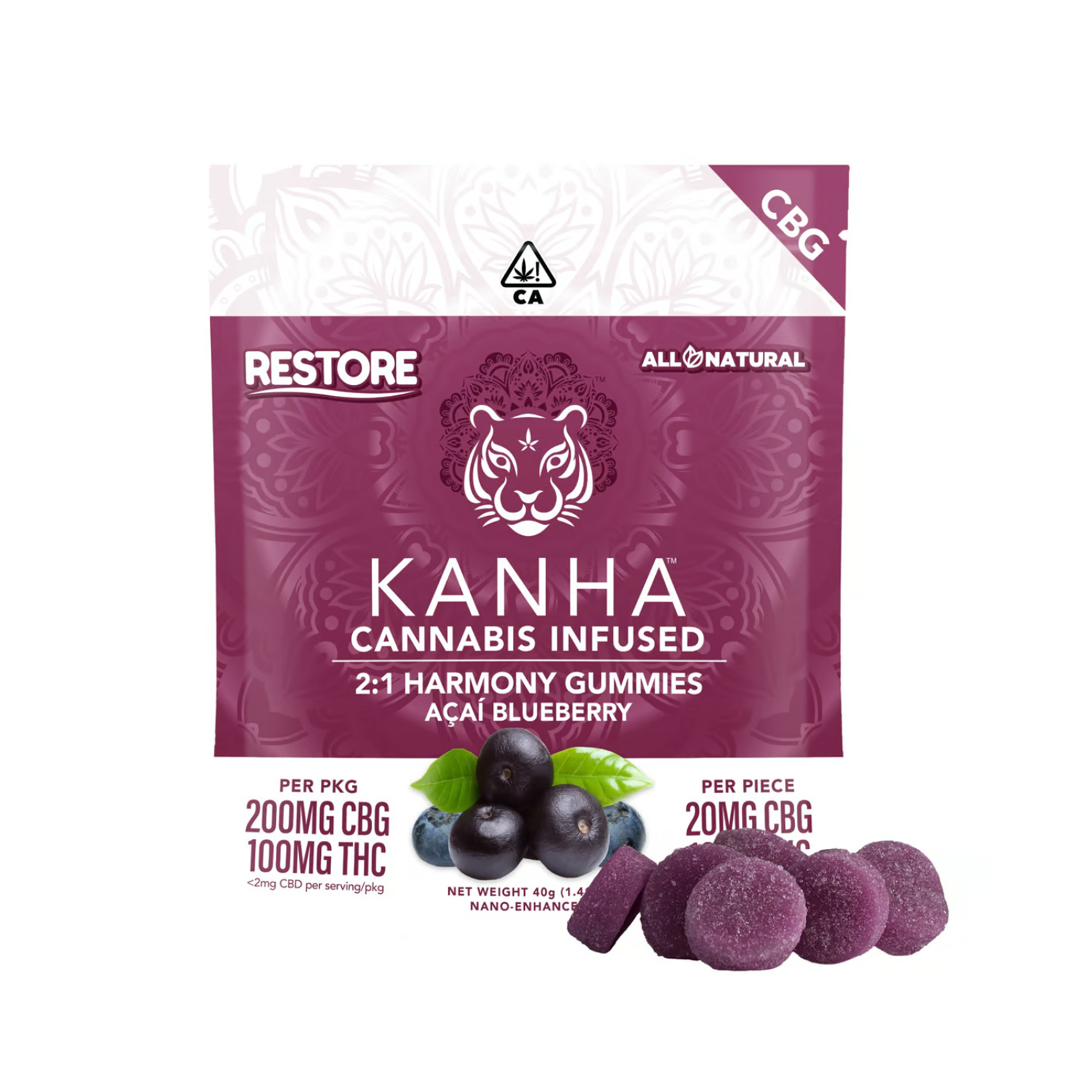 Kanha 2:1 CBG:THC Acai Blueberry Gummies 300mg